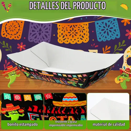 Vista 3 de Gejoy - 100 bandejas de papel mexicano para tacos de 2 libras, clásico