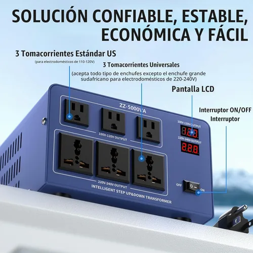 Vista 3 de Transformador convertidor de voltaje de 5000 W, elevador y descendente, 110 V/120 V a 220 V/240 V, reconocimiento automático de voltaje, convertidor