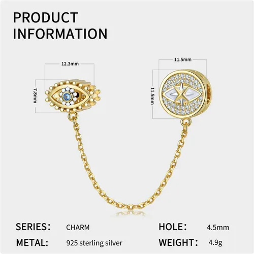 Vista 3 de Abalorios de plata de ley 925 para pulsera y joyería de la suerte, abalorios de Hamsa de Fátima, abalorios europeos compatibles con el mal de ojo