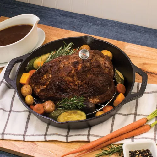 Vista 4 de HIC Kitchen Termómetro de carne de lectura instantánea para asar, acero inoxidable, cara inastillable, cubierta protectora con tabla de temperatura