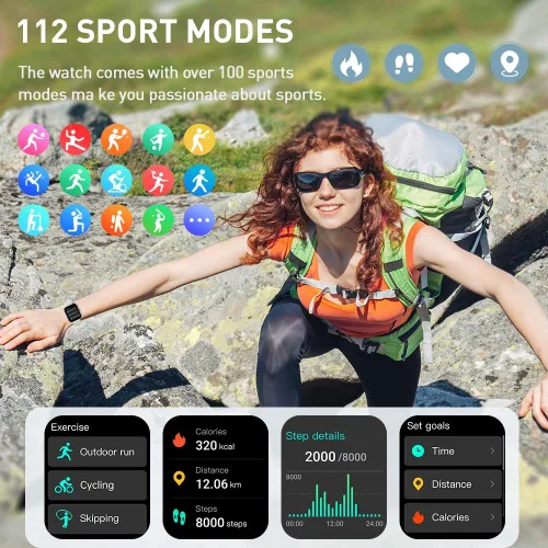 Vista 5 de Reloj inteligente (responder/hacer llamada), reloj inteligente HD de 1,96" para hombres y mujeres, reloj de fitness 2025 con más de 110 modos