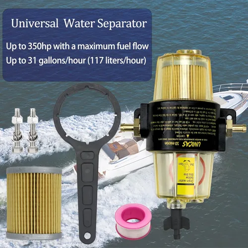 Vista 4 de UF-10K - Conjunto separador de agua con filtro de combustible compatible con motor fuera de borda marino Mercury, Yamaha, Suzuki, Tohastsu, filtro