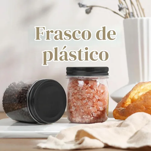 Vista 5 de Novelinks - Tarros de plástico de 8 onzas y tarros de plástico transparente con tapas, 8 onzas 8 Pack, Black, Plastic Containers with Lids, Small