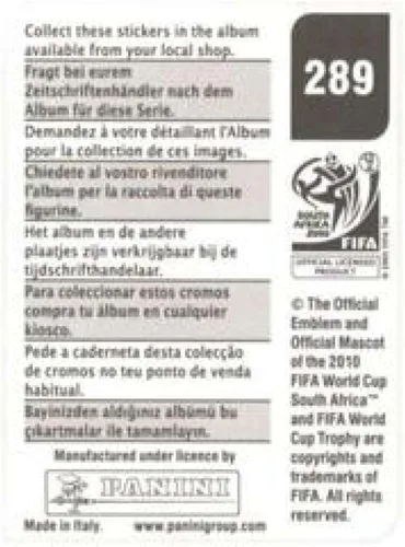 Vista 2 de Pegatinas de la Copa Mundial de la FIFA de Panini 2010 #289 Mark Bresciano Australia - Adhesivo oficial de álbum de fútbol