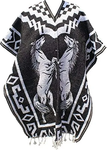 Vista 10 de Del Mex Auténtico Poncho Mexicano Cobija Gaban Manta - Blanco y Negro