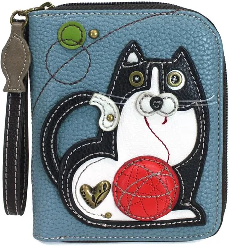 Vista 16 de Chala - Cartera con cremallera, para muñeca, 8 ranuras para tarjetas de crédito, piel sintética resistente Bluebird - Verde azulado