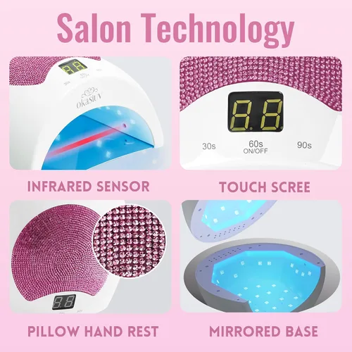 Vista 3 de Lámpara de uñas LED UV recargable con diseño de diamante y control táctil, 3 ajustes de temporizador, secado rápido para todos los esmaltes de gel