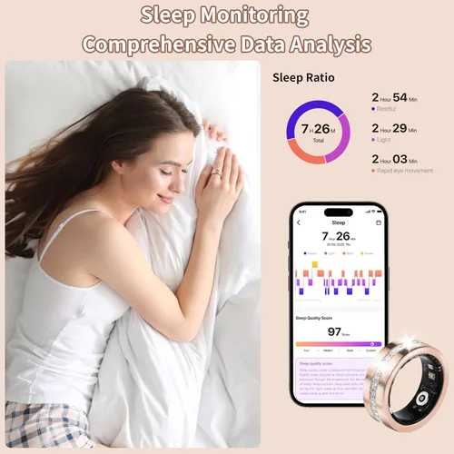 Vista 4 de Anillo Inteligente para Mujeres y Hombres - Rastreador de Salud y Fitness con Frecuencia Cardíaca, Oxígeno en Sangre, Monitoreo del Sueño, 128 Modos