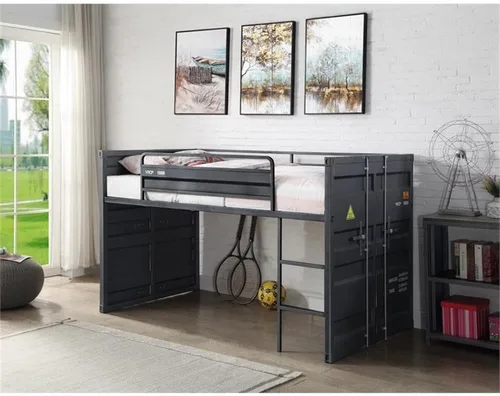 Vista 7 de Acme Cama tipo loft de metal doble tipo cargo con sistema de tobogán y listones en bronce