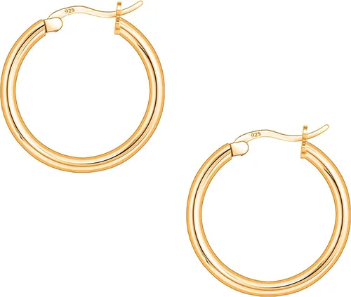 Vista 2 de Savlano Aretes redondos de plata de ley 925 Aretes de aro chapados en oro de 18 quilates para mujeres y hombres, vienen en 0.394 in a 0.984 in