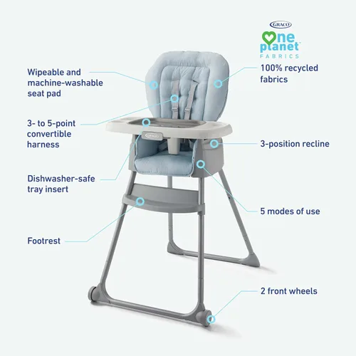 Vista 7 de Graco Made2Grow - Silla alta convertible 5 en 1, asiento ajustable de bebé a niño pequeño, Hudson