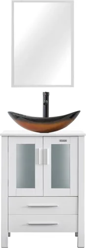 Vista 8 de eclife Armario de tocador de baño moderno de 18 pulgadas con lavabo Redondel negro