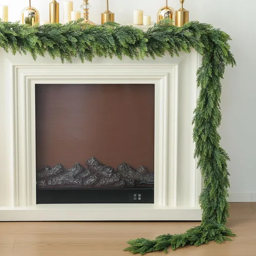 Vista 9 de MIZII - Guirnaldas de Navidad de 6 pies de largo, guirnalda artificial de pino verde con toque real, vegetación artificial verde, decoraciones