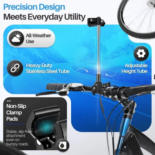 Vista 3 de Flexzion Soporte de abrazadera ajustable para sombrilla de bicicleta – Accesorio universal para cochecito, soporte de sombrilla para silla de ruedas