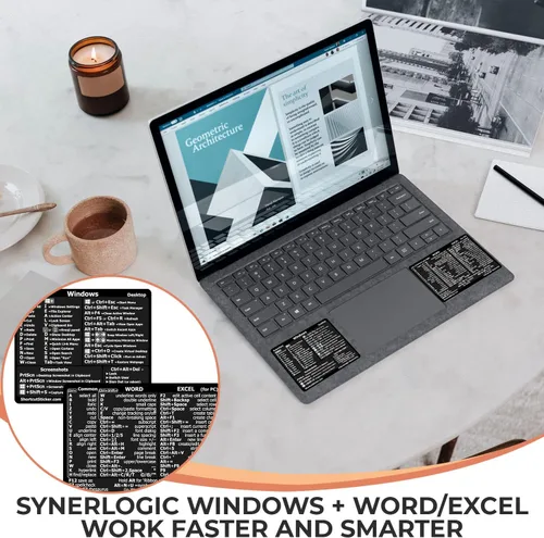 Vista 2 de SYNERLOGIC Guía de referencia rápida para Windows + Word/Excel (para Windows) Adhesivos de acceso directo de teclado, vinilo sin residuos Negro