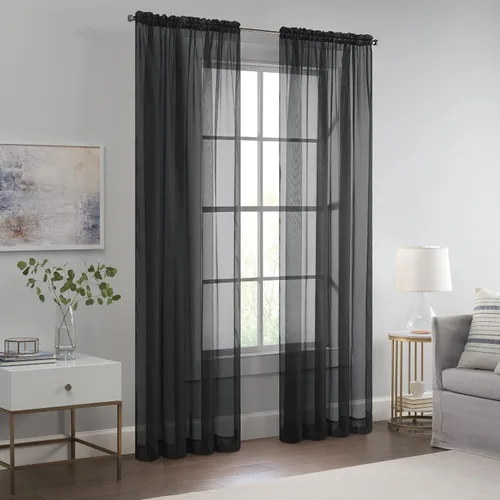 Vista 5 de Eclipse Livia - Cortina transparente con bolsillo para barra, 59 x 63 pulgadas, color negro
