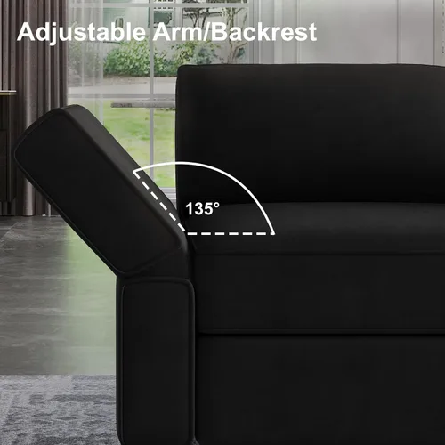 Vista 6 de Belffin Sofá modular en forma de U con tumbonas reversibles, de terciopelo, con asiento de almacenamiento, color negro