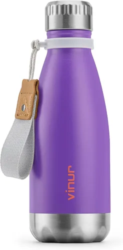 Vista 14 de VINUR Botella de agua para niños, 9 onzas, acero inoxidable, doble pared, aislada al vacío, botella de agua para la escuela, frasco en forma de cola