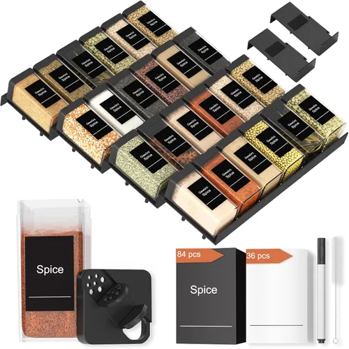Vista 10 de Famhap Organizador de cajones de especias, 8 niveles expandible de 11.7 a 23.2 pulgadas, bandeja para condimentos para cajones de cocina, bandeja