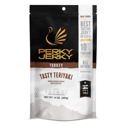 Vista 9 de Perky Jerky Carne seca original 100% alimentada con pasto, 14 onzas, libre de antibióticos, 0.35 onzas de proteína por porción, baja en grasa, hecha