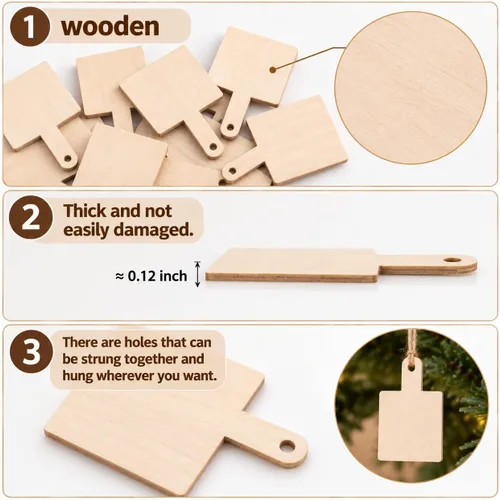 Vista 10 de 30 piezas Mini tabla de cortar de madera con mango, tabla de cortar en blanco sin terminar