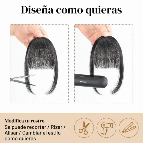 Vista 4 de Flufymooz Flequillo con clip, 100% cabello humano, extensiones de clip de cabello, flequillo con clip, flequillo francés, flequillo francés