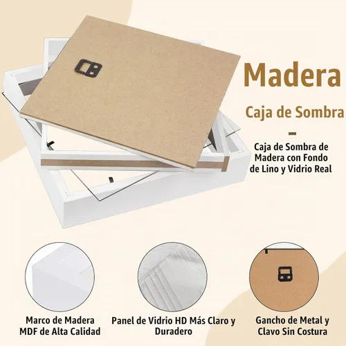 Vista 4 de QDSSDECO Cajas de sombra de 8 x 8 pulgadas con parte trasera de lino suave, caja de sombra 3D de vidrio de madera profunda para pared y mesa