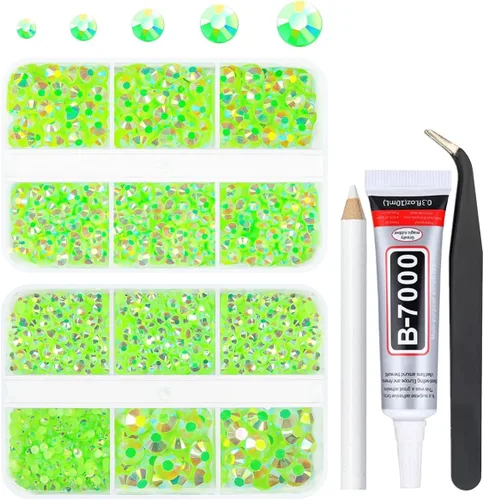 Vista 22 de qiipii Diamantes de imitación de resina AB verde aguamarina con pegamento B7000 para manualidades deslumbrantes de 2mm-6mm piedras gelatinosas
