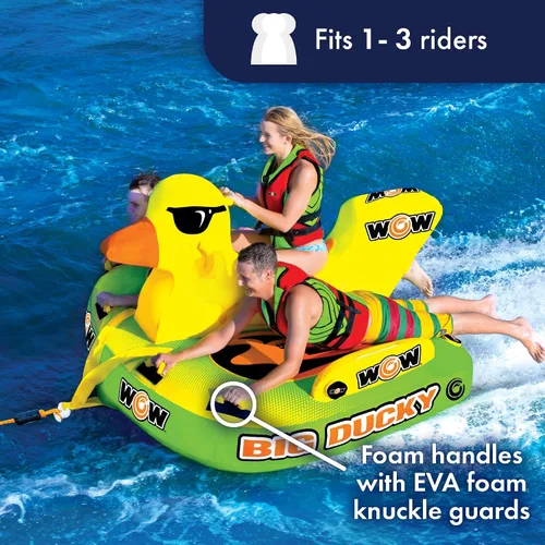 Vista 2 de Wow Sports Big Ducky - Tubo de cubierta remolcable – 1 – 3 personas – Capacidad de 510 libras – Diseño de pato – para navegación – Jóvenes y adultos