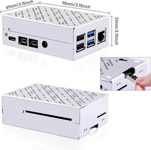 Vista 3 de GeeekPi Funda para Raspberry Pi 4, carcasa de aluminio con ventilador de refrigeración y disipadores de calor para Raspberry Pi 4 Modelo B