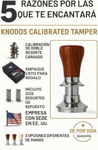 Vista 3 de Herramienta de Tamper de 51 mm de Palisandro con Resorte para Espresso, Tamper de Café Calibrado de 30 LB, Compatible con Delonghi, Casabrews, Smeg