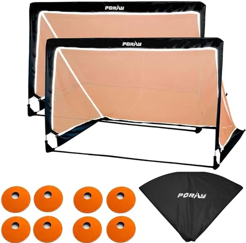 Vista 10 de Portería de fútbol portátil de Poray con red emergente para niños y adultos con tela Oxford de 210D y estacas extra, regalo de cumpleaños