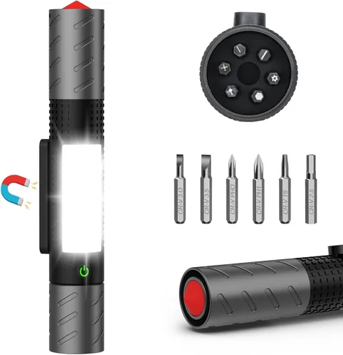 Vista 14 de Linterna de bolsillo, linterna EDC recargable de 1200 lúmenes con clip, puerto USB-C, 3 modos de luz de advertencia impermeable para trabajo Negro