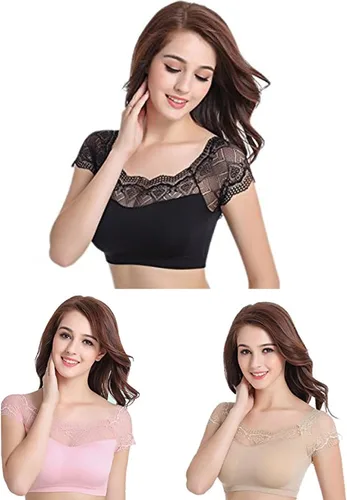 Vista 8 de DRESHOW Bralette de encaje sin mangas, brasier sin aros para mujeres y Paquete de 1: rosa