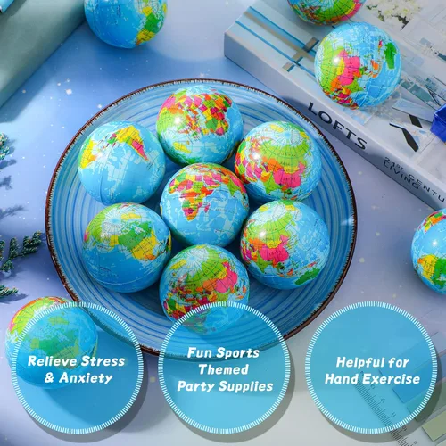Vista 2 de HyDren 20 mini bolas de estrés globo a granel de 2 pulgadas de espuma para aliviar el estrés de la Tierra del mundo para ejercicio de dedos