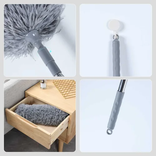 Vista 6 de BOOMJOY Plumero de microfibra con poste de extensión de 100 pulgadas, plumeros para limpiar techos altos, ventiladores, persianas, muebles, gris