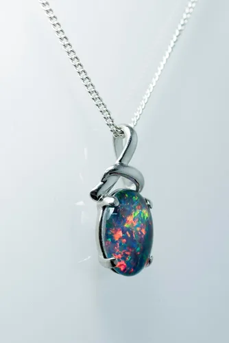 Vista 2 de Collar de ópalo de fuego australiano, 0.433 x 0.354 in, colgante de ópalo de trillizos australianos en plata de ley 925 chapada en oro para mujer