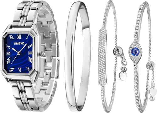 Vista 7 de TIME100 Women's Rectangle Bracelet Watch Set Premium Crystal Accented Bangle Watch W50889L Dorado