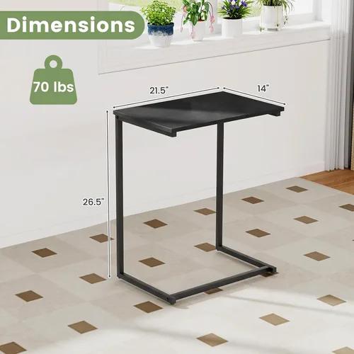 Vista 3 de Tangkula C-Shaped End Table, Vintage Accent Couch Table with Heavy-Duty Metal Frame for Coffee/Snacks/Laptop, 26.5" Side Table for Bed, Sofa