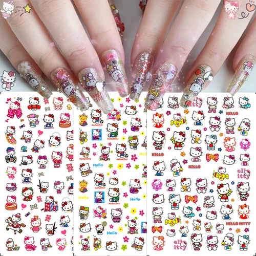 Vista 5 de 6 hojas de calcomanías de arte de uñas, autoadhesivas, suministros de arte de uñas, calcomanías kawaii para uñas, diseños de uñas de gato, dijes