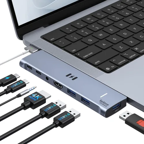 Vista 8 de Estación de acoplamiento USB C Monitor HDMI dual, adaptador USB C a HDMI dual con 2 puertos HDMI, carga PD, SD/TF, puertos USB A y C 3.0, estación