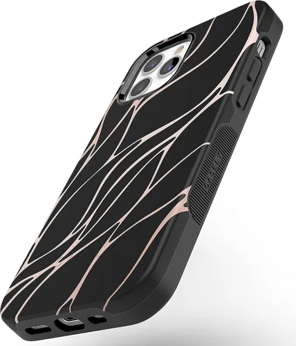 Vista 7 de Casely Funda para iPhone 12/12 Pro Funda de ondas metálicas negras y doradas con cobertura de 360 grados para tu teléfono, recortes precisos