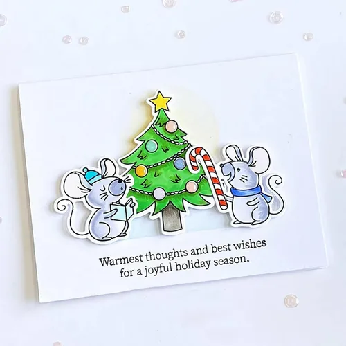 Vista 4 de Juego de sellos y troqueles transparentes de ratón y taza de Navidad de invierno para hacer tarjetas, plantillas de corte para álbumes de recortes