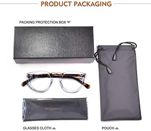Vista 8 de EAREADA Gafas redondas vintage con lente transparente de acetato de borde redondo grueso para hombres..