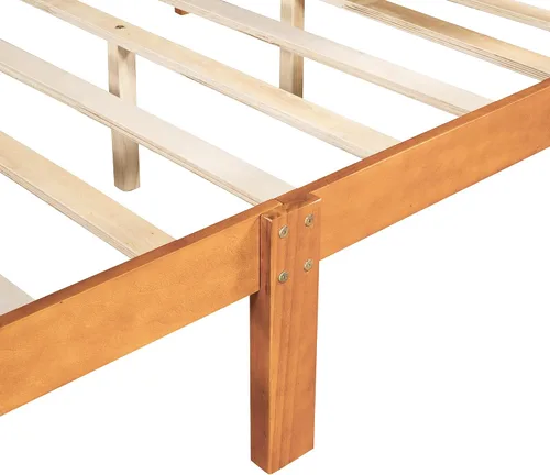 Vista 7 de SOFTSEA Base de cama matrimonial de madera maciza con cabecero y estribo, marco de plataforma de cama de madera maciza con soporte de listones