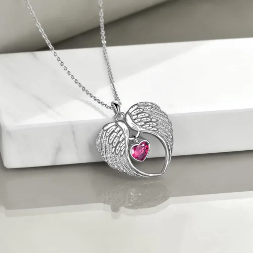 Vista 2 de PORTCAS Collar con colgante de alas de ángelcruzabejagato, plata de ley, regalo de joyería para mujeres y niñas