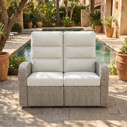 Vista 19 de LayinSun Sillón reclinable giratorio de mimbre de gran tamaño con respaldo ajustable y reposapiés, sillón reclinable para patio Gris