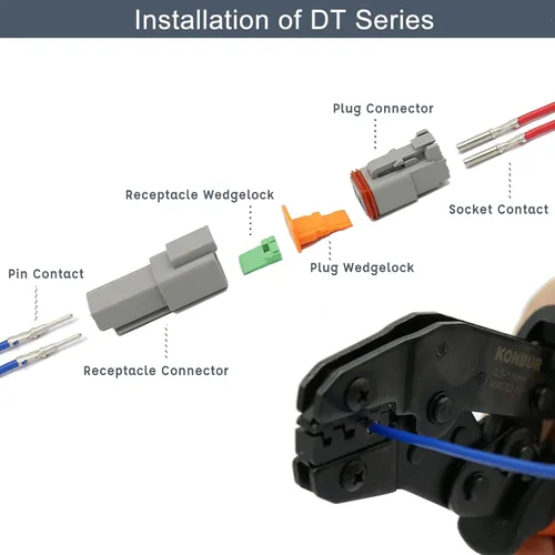 Vista 4 de DT Deutsch Kit de conectores de 2, 3, 4, 6, 8, 12 pines, conector eléctrico impermeable gris, #16 contactos estampados, herramienta de extracción