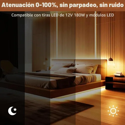 Vista 4 de Controlador LED Regulable de 12V, Transformador LED Triac ELV/MLV de 180W Compatible con Interruptores Lutron y Leviton, Fuente de Alimentación