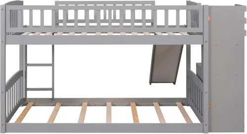 Vista 8 de CITYLIGHT Twin Over Twin Low Bunk Bed with Slide and Storage Stairs, Gray Grey